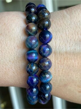 ✨ Galaxy Tourmaline 8mm Stretch Bracelet – Blue & Purple Shimmer ✨